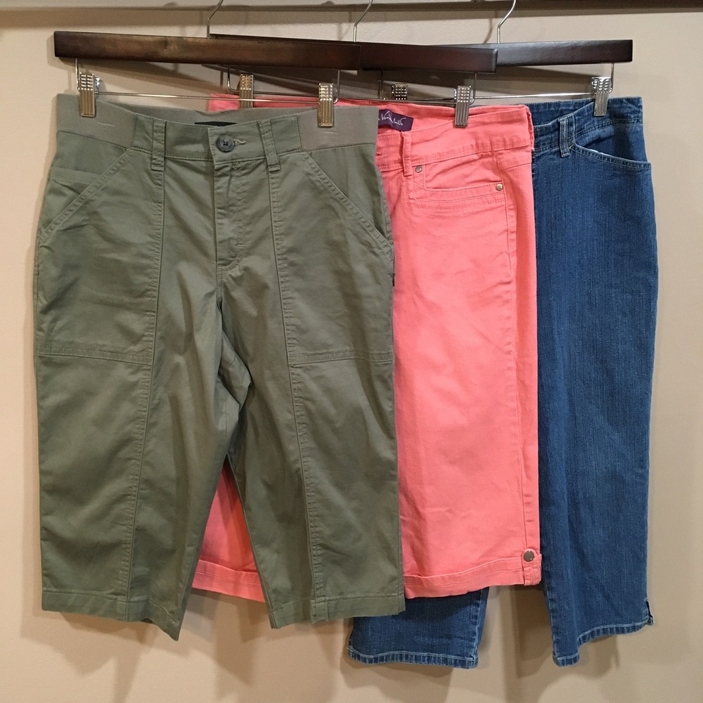 Lee Gloria Vanderbilt Crop Capri Pant Women 6 Denim Pink Olive Casual Bundle